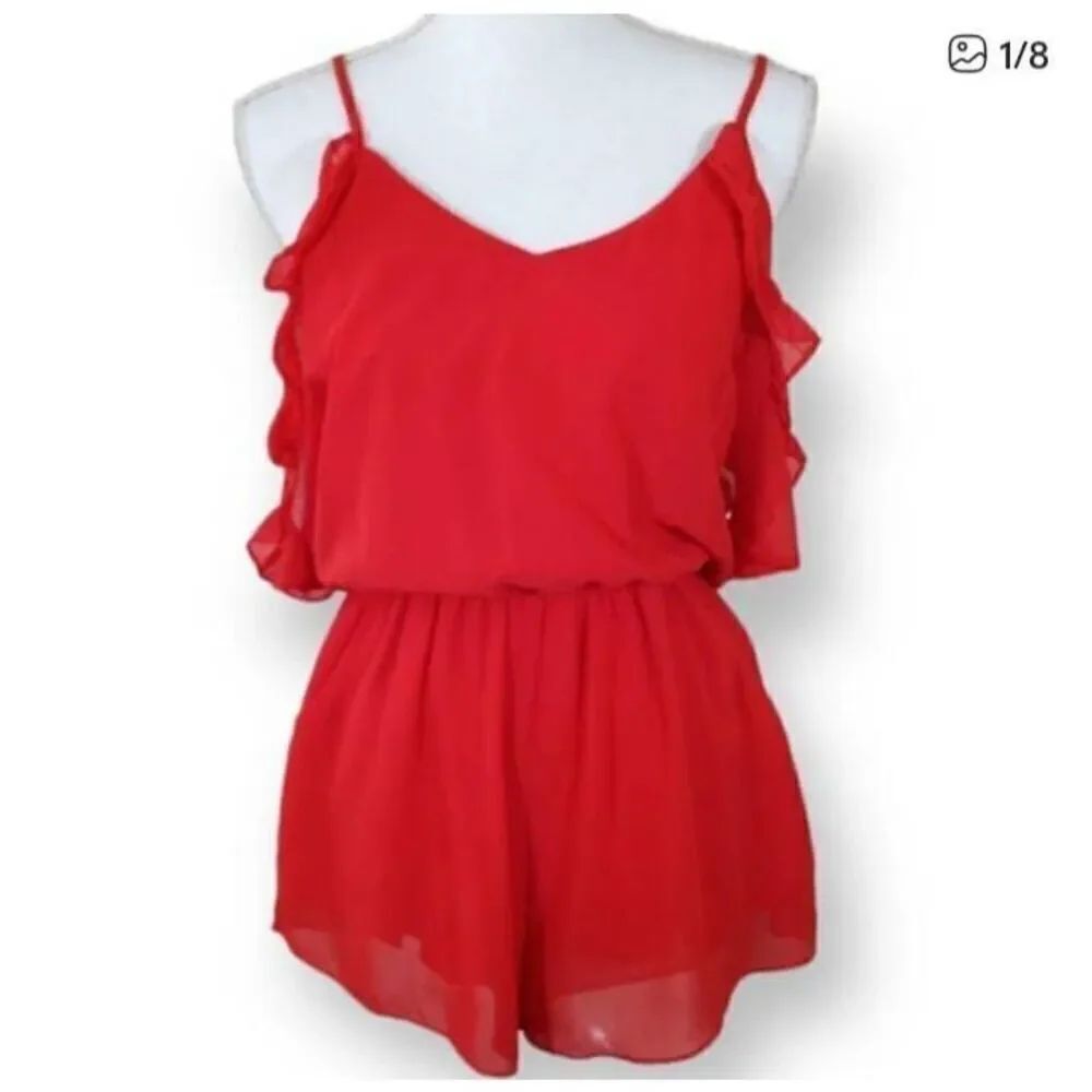THE HANGER RED COLD SHOULDER ROMPER SZ.S EUC.